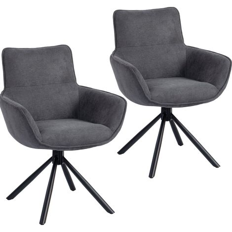 Lot de 2 chaises de salle à manger pivotantes avec accoudoirs, rembourrage doux, pieds métalliques, gris foncé (1/5)