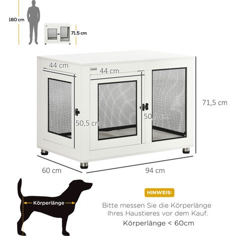 Cage niche meuble blanc noir pour chien moyen 94x60x71,5cm deux portes coussin, table d’appoint déco combinée à la niche canine salon (1/5)