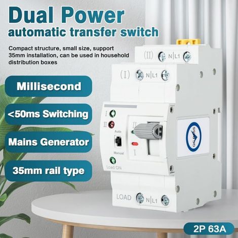 Automatischer Umschalter G2R 63A DIN-Schienen-ATS mit dualer Stromversorgung, 220V elektrische Wahlschalter (2P) (1/5)