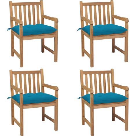 Chaises de jardin 4 pcs avec coussins bleu clair Teck solide (1/5)