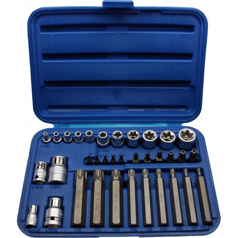 Torx Stecknuss und Bit Satz 35-teilig E4 bis E20 und T8 bis T70