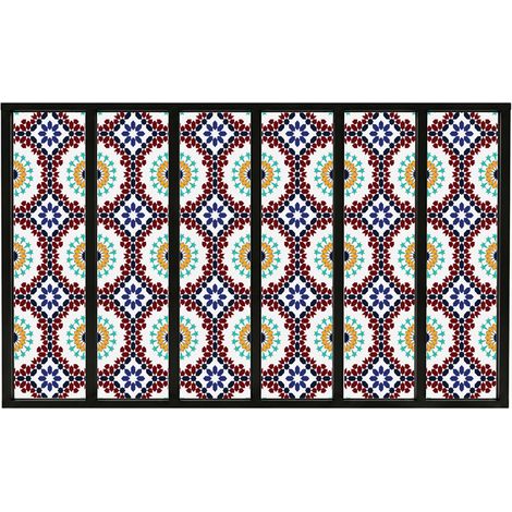 Verrière atelier intérieure aluminium noir 6 vitrages 201 x 117 cm - Décor oriental - Taljane - bleu et multicolore et transparent - Verre trempé (1/5)