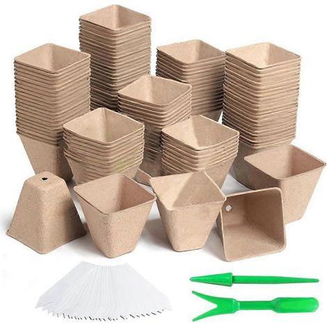 Filiyano-Lot de 120 pots carrés en tourbe pour semis, avec trous de drainage, biodégradables, pour herbes aromatiques. (1/5)