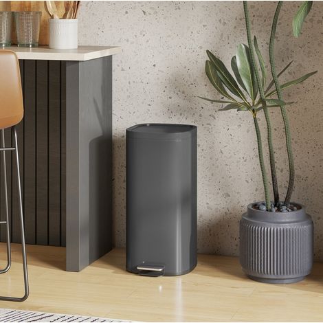 Cubo de basura de cocina con pedal 30 L 29 x 36 x 59,5 cm metal negro cierre suave - CHICFURN (1/5)