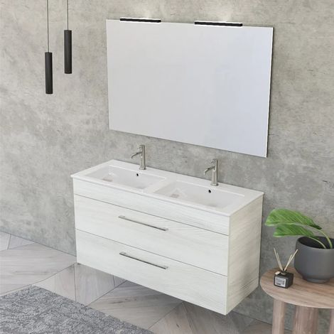 Mobile bagno sospeso 120 cm Smart bianco legno con specchio (1/5)