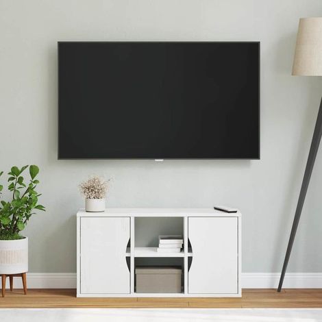 Meuble TV ODDA blanc 79x24x40 cm bois massif pin (1/5)