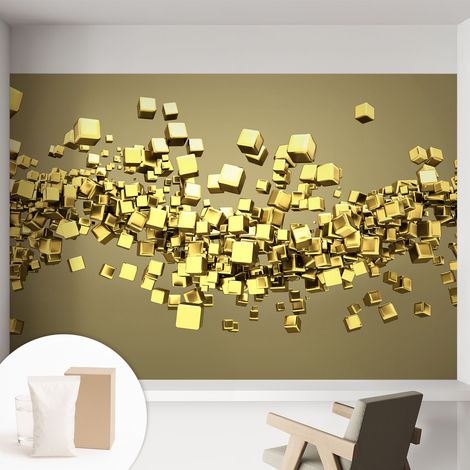 Papier peint intissé mural pour salon chambre à coucher tendance et originale - Colle incluse gratuite Cubes créatifs 152x104 cm (1/5)