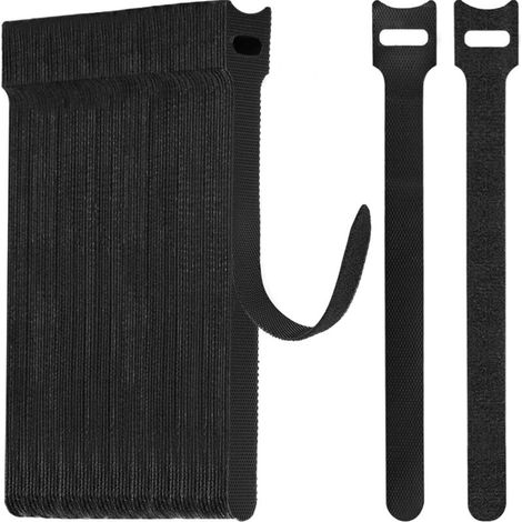 50pcs Reusable Cable Ties, 20cm Long, Adjustable Cable Management Straps in Black