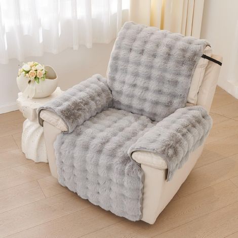 Housses De Canapé Inclinable, Coussin De Fauteuil en Peluche De Lapin Doux, Antidérapant, pour Fauteuils Inclinables Électriques, Protection des Meubles (Gray) (1/5)