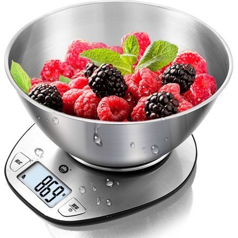 Balance de Cuisine Électronique Multifonctionnelle Précise avec Grand Écran Numérique et Bol à Mélanger en Inox - 5 kg / 11lb (1/3)