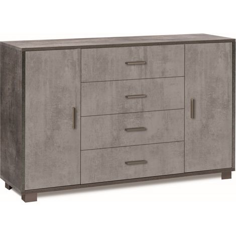 Mobile 2 Ante 4 Cassetti 136L x 41P x h86 – Finitura Nero Opaco e Cemento – Sarmog (1/2)