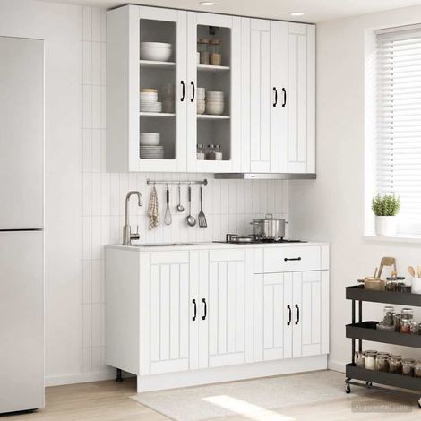 vidaXL Unité de cuisine LUCCA 4 pc Blanc Bois d'ingénierie (1/5)