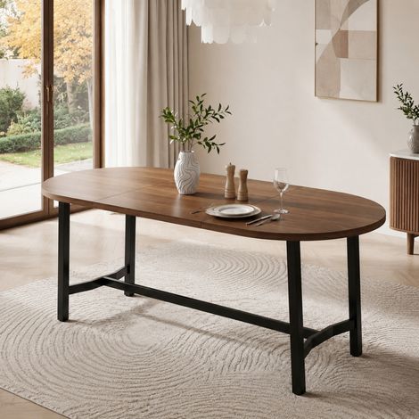 Table à manger 180 x 80 x 75 cm pour 6-8 personnes, coins arrondis, noyer OKMYHOME (1/5)
