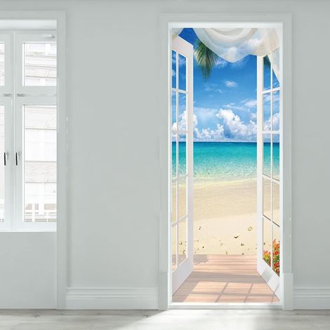 CCYKXA 3D Door Stickers, Decorative Door Decals, PVC Seascape Trompe L'oeil Wall Mural for Kitchen, Bedroom, Living Room, Bathroom, Door Decoration (1/3)