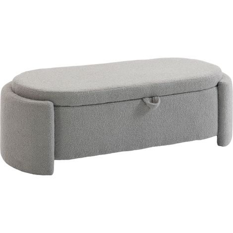 HOMCOM puff almacenaje, banco almacenaje ovalado, 129x48,5x44 cm, tapizado en terciopelo de teddy, carga 200 kg, para dormitorio, gris claro