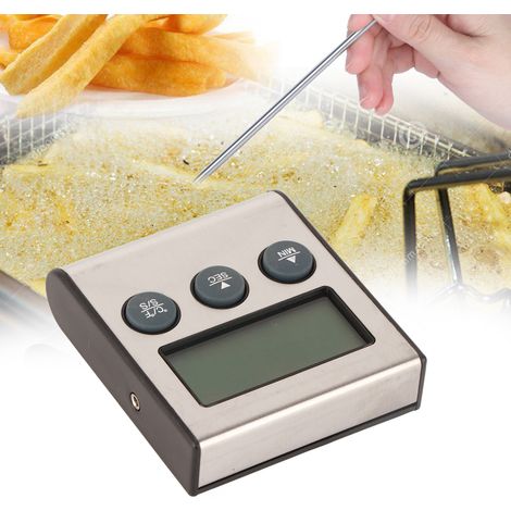 Kochthermometer mit digitaler LCD-Timeranzeige (°C/°F), Grillthermometer mit Sonde, schwarzes ABS-Gehäuse, 96 g, 7 x 6,5 x 2 cm (1/5)