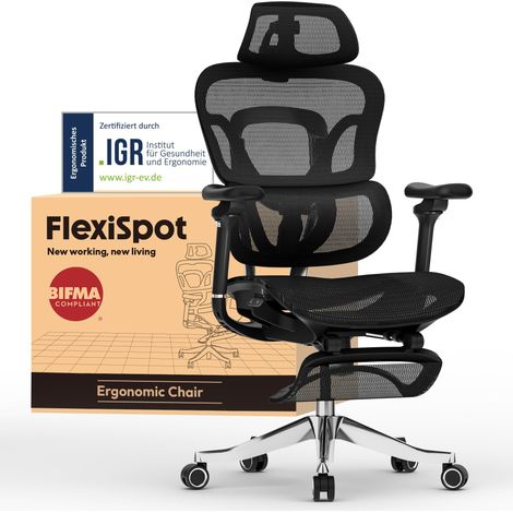 Chaise ergonomique, jusqu'à 300 kg, avec repose-pieds, appui-tête 4D et accoudoirs 5D, soutien dorsal et lombaire en une seule pièce, pour bureau et jeux, noir (1/5)