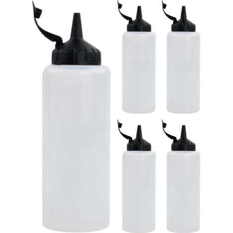 Flacons à presser blancs avec bouchon noir, 5 pièces 350 ml, flacons doseurs alimentaires pour sauces, huile, mayonnaise, cuisine, barbecue et restauration (1/5)