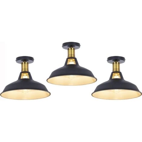 U-Do 3Pcs Plafonnier en Métal Vintage Industriel E27 40W Intérieur Blanc Extérieur Noir (1/4)