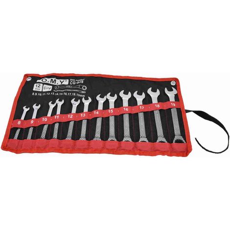 JEU DE 12 CLÉS À CLIQUET 8-19 MM, ACIER CR-V, 72 DENTS, TÊTE FIXE AVEC TROUSSE (1/5)