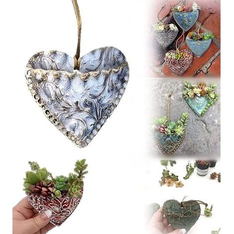 Pot de Fleurs, Pot de Fleur en résine succulente en Forme de Coeur rétro,pour la décoration de Jardin intérieur/extérieur -sans plantes(W265-W) (1/5)
