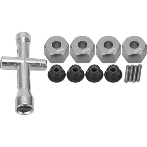 12mm Adaptateur de moyeu de roue M4 Écrous à bride de verrouillage 9mm Clé croisée Set pour Voiture RC 1/10 Titane (1/5)