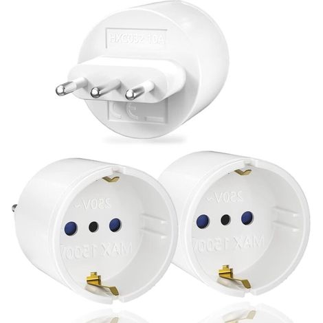 3-teiliger Reiseadapter für Italien, Reisesteckeradapter Frankreich-Italien, Typ-L-Steckeradapter für Italien, Syrien, Uruguay, Chile und die Malediven