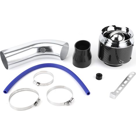 Carbon Fiber Style Admission d'Air Froid Filtre Kit Tuyau Aluminium 76mm 3in Universel (Petite Taille Tube Argenté) (1/5)