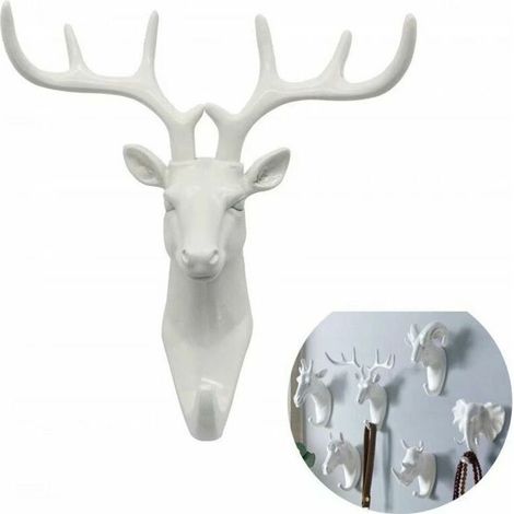 Crochet Mural en Forme d'animal Patère animal clé cerf blanc Matériau en résine Adélala (1/5)