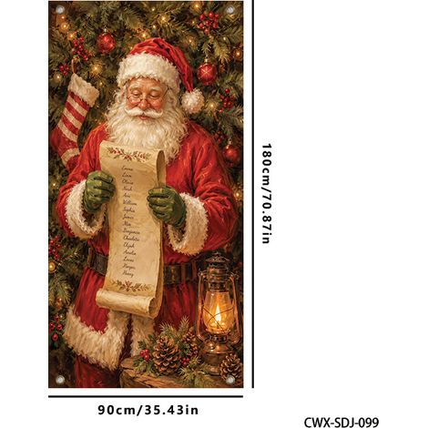 Nouvelle décoration de porte de Noël, idéale pour les fêtes, les mises en scène et les photos. Bannière extérieure de Noël - 90 x 180 cm (perforée + ruban) - Lot de 4