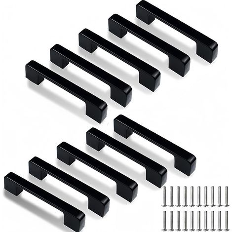 Lot de 10 poignées de placard et d'armoires de cuisine avec vis, poignées de tiroir noires de 96 mm (espacement des trous de 96 mm)