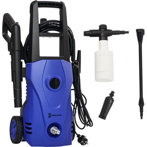 Nettoyeur Haute Pression - DURHAND - 1600W, Débit 432 L/h, Pompe en Aluminium 130 Bars, Tuyau 6m - 23,5x27x68cm - Bleu
