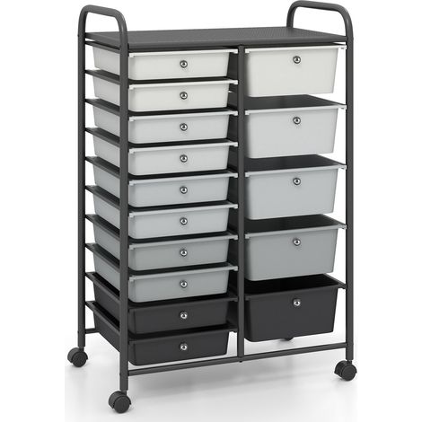 15-Drawer Rolling Cart, Black - Metal Frame, Swivel Casters (1/5)