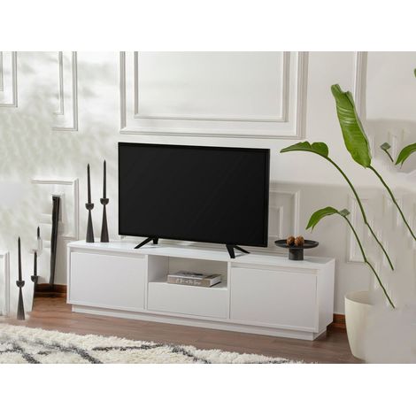 Dmora - Fernsehschrank Lovere, Ständer für Wohnzimmerfernseher, Niedriges Wohnzimmer-Sideboard, TV-Ständerbasis, 160x30 h42 cm, Weiß (1/5)