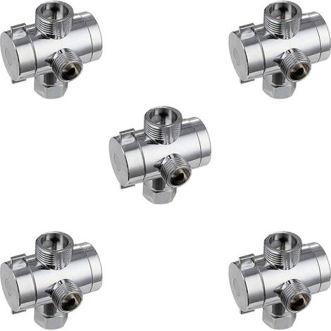 Verchromter ABS 3-Wege-Dusch-/Badewannen-/Toilettenschlauchanschluss (5-teilig) mit T-förmigem Adapter und Eckhahn. (1/5)