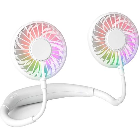 Ventilateur portable USB rechargeable à porter autour du cou – 3 vitesses – lumière LED intégrée – batterie 2000 mAh (1/5)