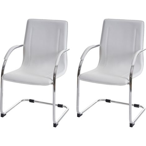 Lot de 2 chaises bureau visiteur en synthétique blanc avec accoudoir BUR04068 (1/4)