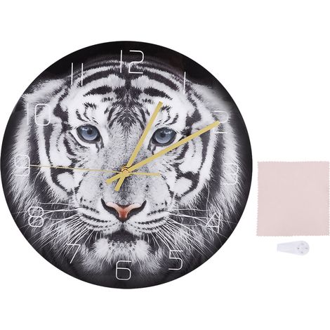 Horloge ronde murale acrylique motif tigre pour bureau salon décoration affichage heure (1/5)