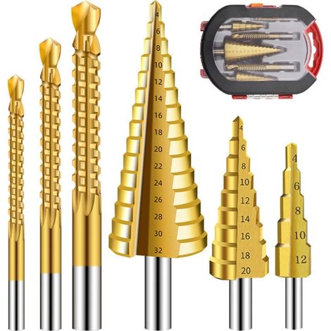 6Pcs Forets Étagés en Acier Rapide 4241 Lot de Forets en Titane avec Étui Multi-trous (1/5)