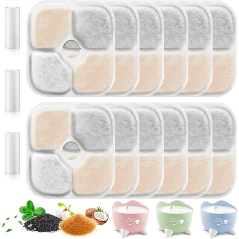 12 Pièces Filtre Fontaine Eau Chat, Filtre Fontaine Chat avec Charbon Actif Résine, Con Triple Filtration, Compatible avec Catit Pixi 43717, Adoucissement de l'eau (1/5)