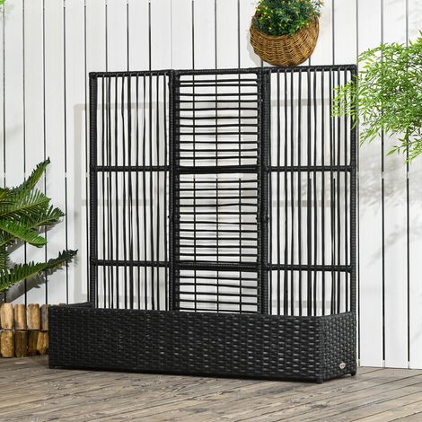 Blumenkasten mit Spalier, wetterfest, Polyrattan, 103 x 103 x 29 cm, Schwarz