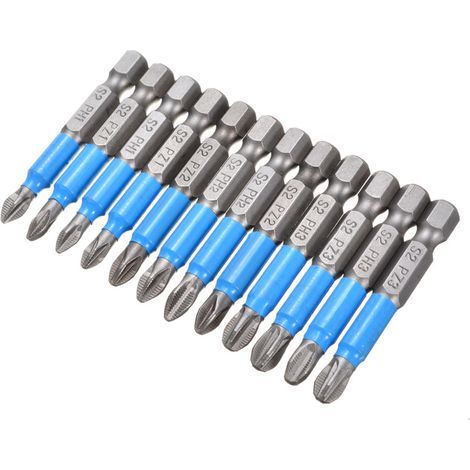 Lot de 12 embouts pour visseuse, embouts de tournevis cruciformes magnétiques à tige hexagonale de 1/4'' pour perceuse électrique PZ1, PZ2, PZ3, PH1, PH2, PH3-50 mm de long (1/5)