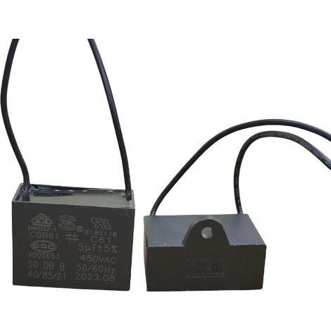 5er-Packung hochleistungsfähige CBB61-Anlaufkondensatoren (5 µF, 450 V) mit Anschlusskabeln für Industrielüfter, schwere Maschinen und Hochleistungs-Klimaanlagen. Durchmesser: 60 mm, Betriebstemperatu (1/5)