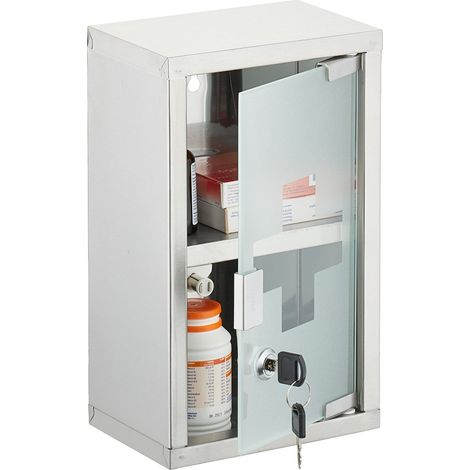 Botiquín de vidrio esmerilado con 2 compartimentos y cerradura (1/5)