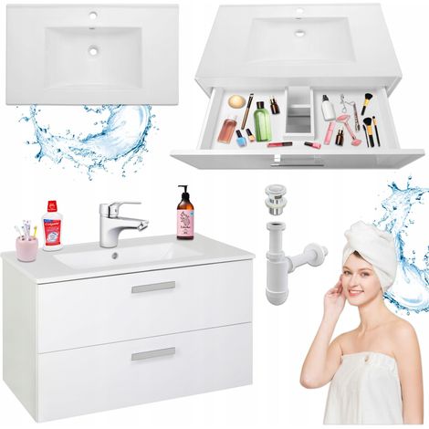 STAMAR  Badschrank hängend - 80 cm - Weiß - Elegant und funktional - Inklusive Waschbecken