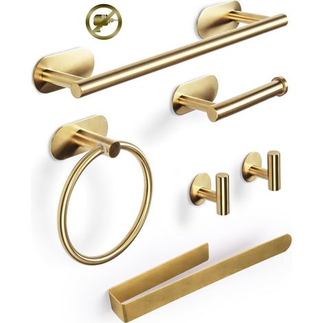 Ensemble 6 Pièces Accessoire Salle De Bain, Acier Inoxydable 304, Anneau Rotatif, Sans Perçage, Pour Maison Et Hôtel
