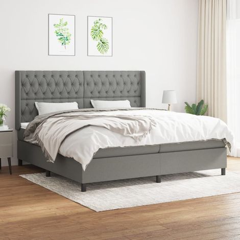 Lit à sommier tapissier avec matelas - Cadre De Lit Moderne: King Size - Lit Double - Gris foncé 200x200cm Tissu Chic-478996 (1/5)