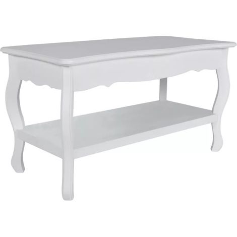 Table basse rectangulaire bois et pin massif blanc brossé Blush (1/5)