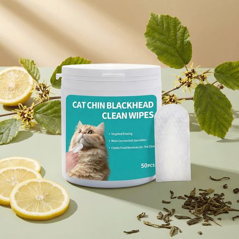 Lingettes nettoyantes pour le menton de chat : nettoient en douceur et laissent le pelage du menton de votre chat propre, confortable et frais – 50 pièces (1/5)