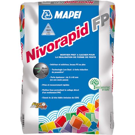 Mapei – Mortier Nivorapid FP 25 kg – Prise rapide pour chapes adhérentes – Application 3 à 40 mm en une passe – Faible poussière Low Dust